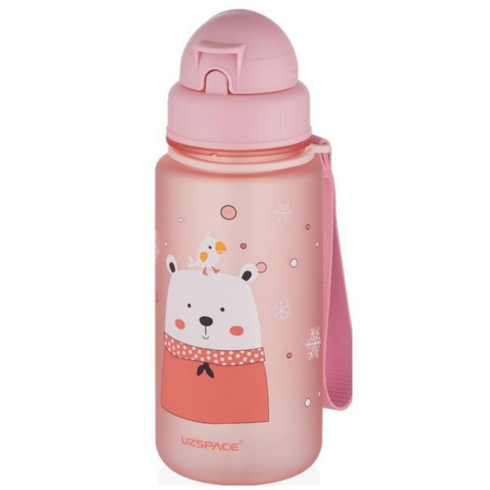 Uzspace 3024-5 Sevimli Hayvan Desenli Soft-Touch 400ml Trıtan Su Matarası Turkuaz