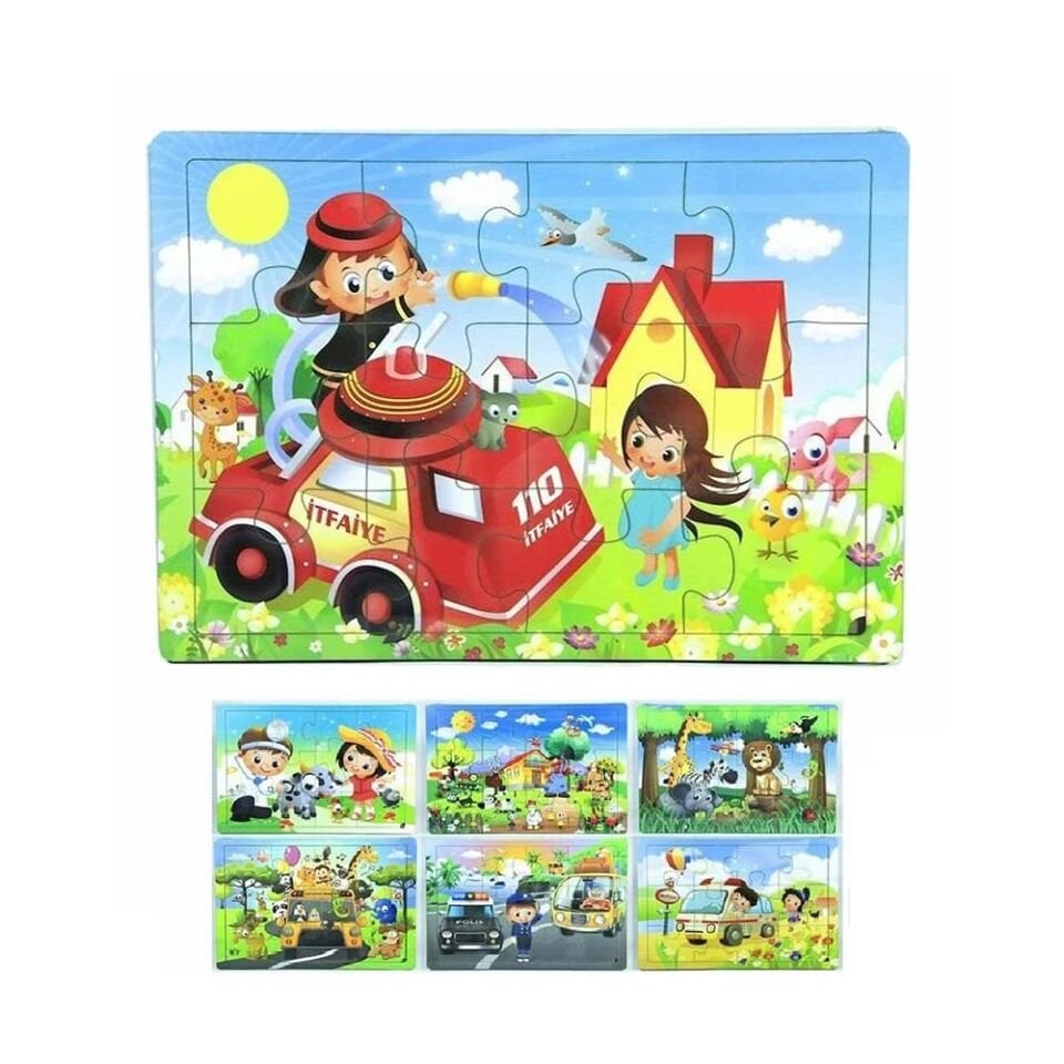 CC Asya Ahs001-6 A4 Ahşap Puzzle 12 Parça Safari/Vahşi Hayvanlar