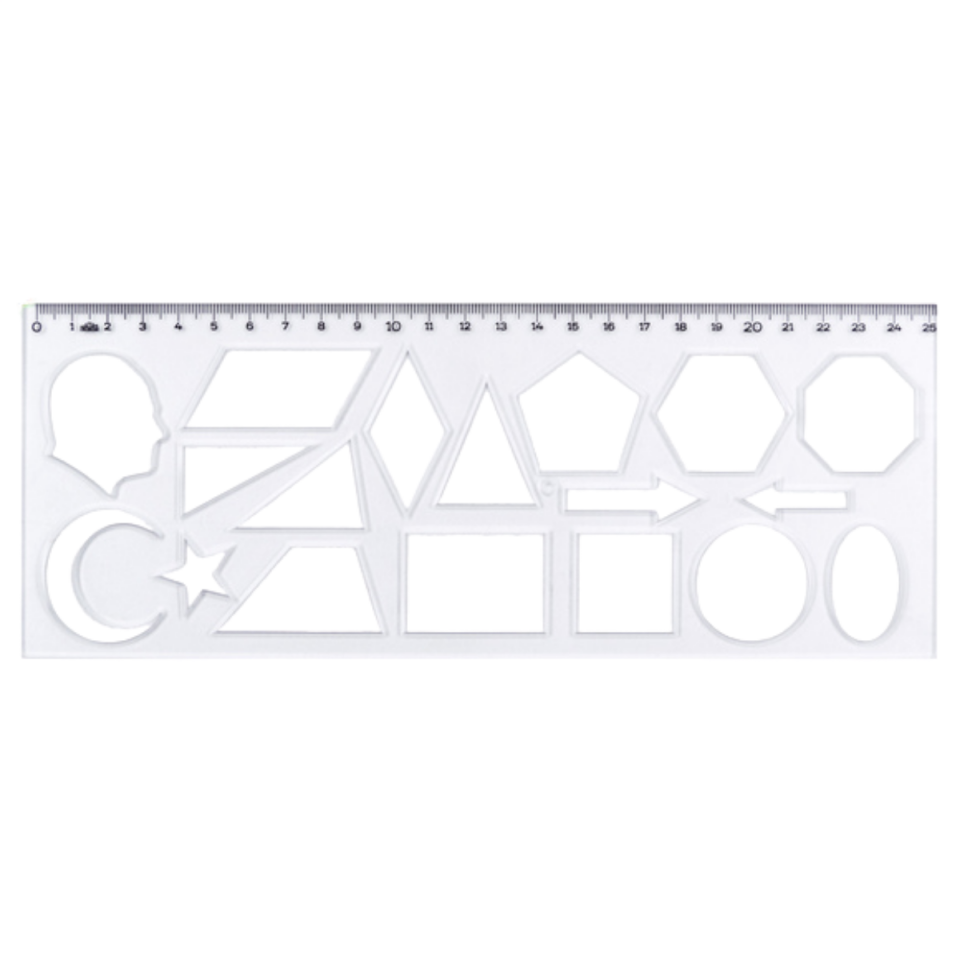 Hatas Geometrik Şekiller Şablonu 25 cm 02285 Şeffaf