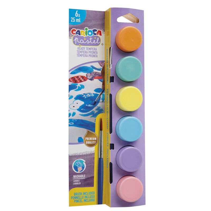 Carioca 43185 Tempera Boya Süper Yıkanabilir 25mlx6 Pastel Renk