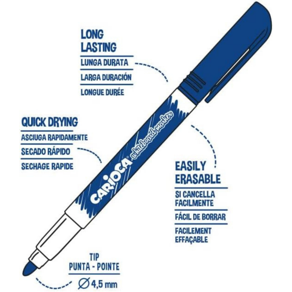 Carioca 42878 Beyaz Tahta Kalemi 4.5mm 4'lü Blister
