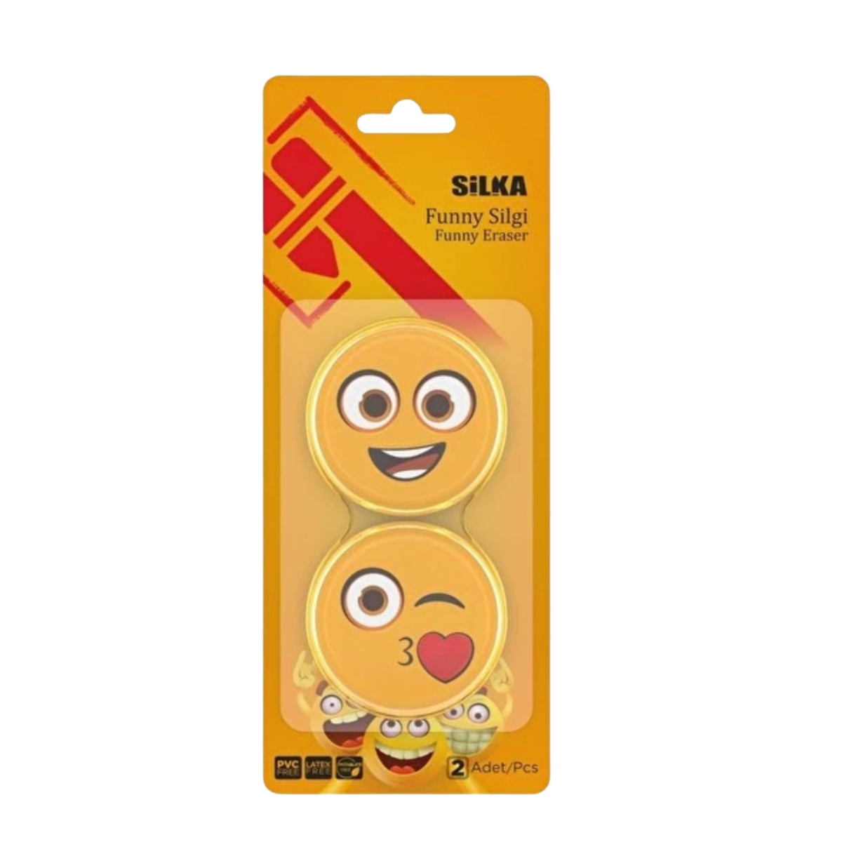 Art.17.Bl.2 Silka 2 Li  Funny Baskılı Silgi  Blister Set