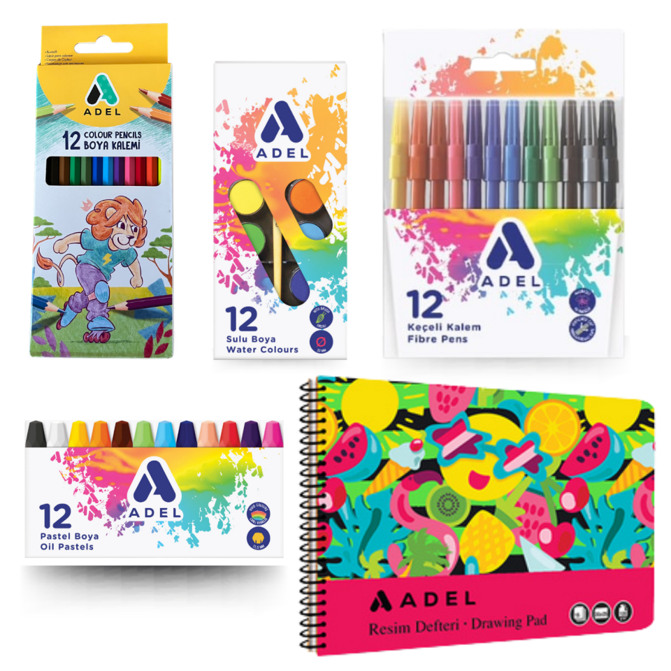 Adel Okul Öğrenci Boyama Seti ABS-003 Kırmızı