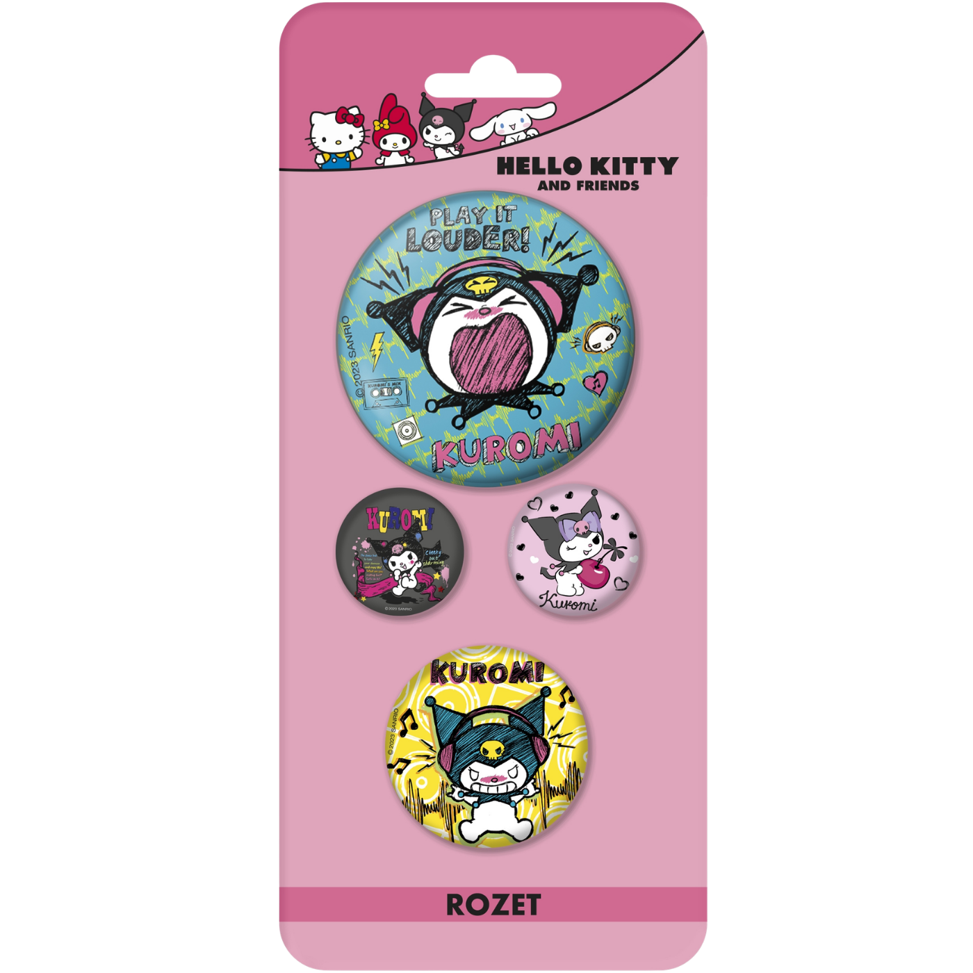 Hello Kıtty 4'lü Rozet Karışık Boy Kuromi Desenli 3063008