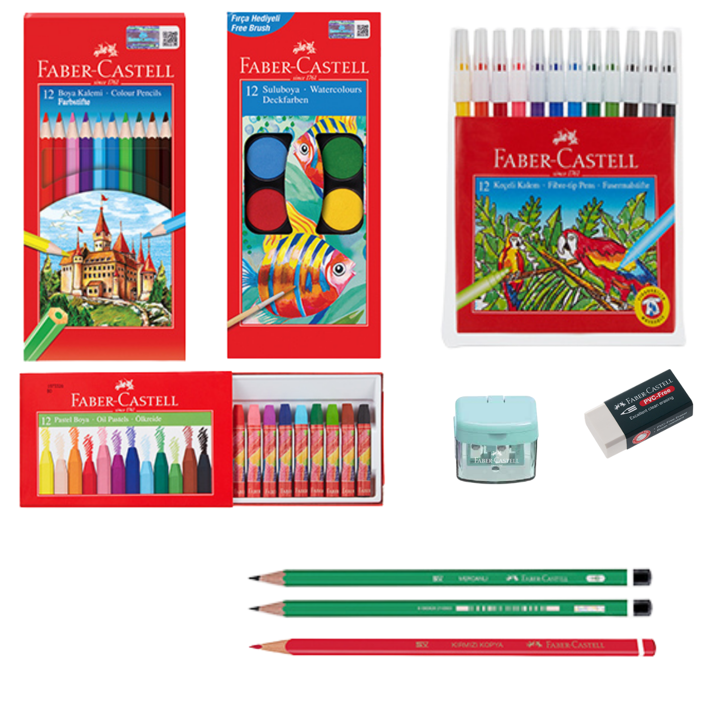Faber Castell Okul Öğrenci Kırtasiye Seti 212 | 12’li Boya + Kalem Seti