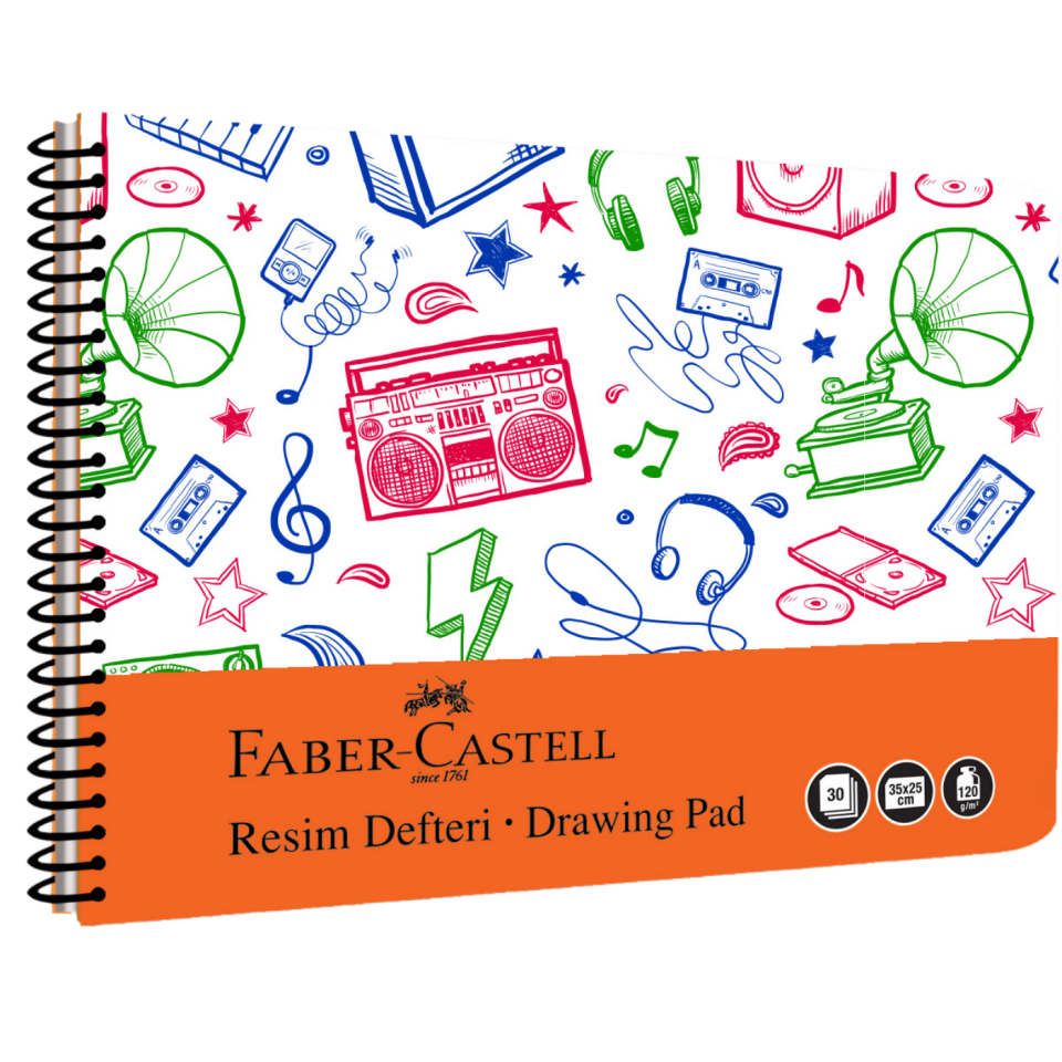 Faber-Castell 35x50 cm Spiralli PP Kapak Resim Defteri 30 Yaprak - 000482 Mavi