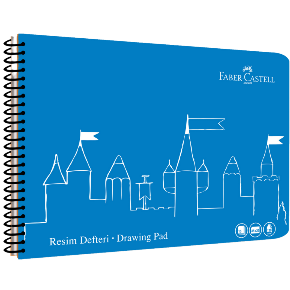 Faber-Castell 25x35 cm Spiralli PP Kapak Resim Defteri 30 Yaprak - 400036 Mavi