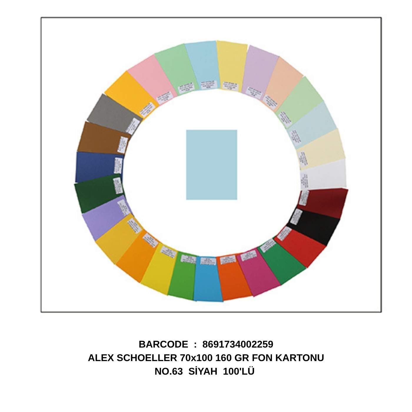 Alex Schoeller 70x100 cm 160 gr Fon Kartonu 100'lü No.63 Siyah