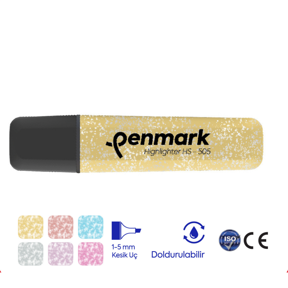 Penmark HS-505-13 Metalik Simli Fosforlu Kalem Gold