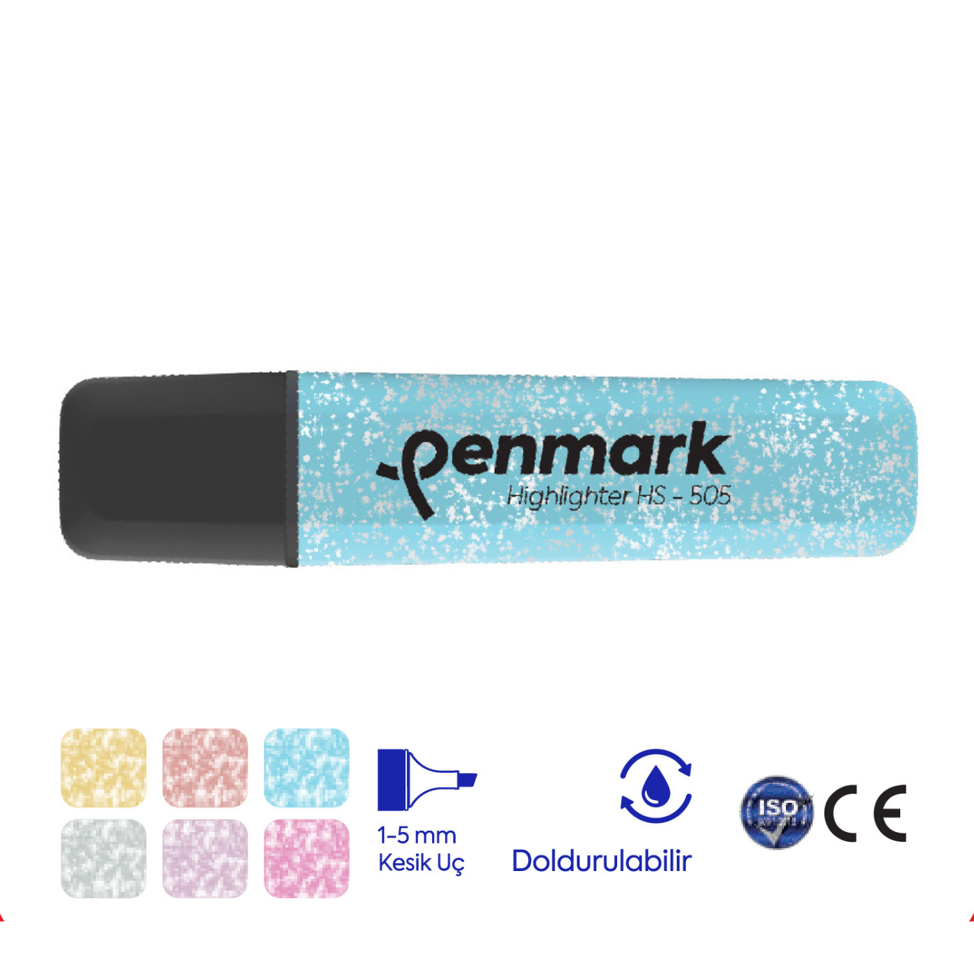 Penmark HS-505-15 Metalik Simli Fosforlu Kalem Turkuaz