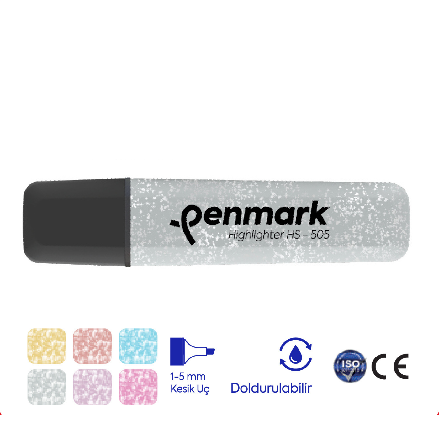 Penmark HS-505-18 Metalik Simli Fosforlu Kalem Gümüş