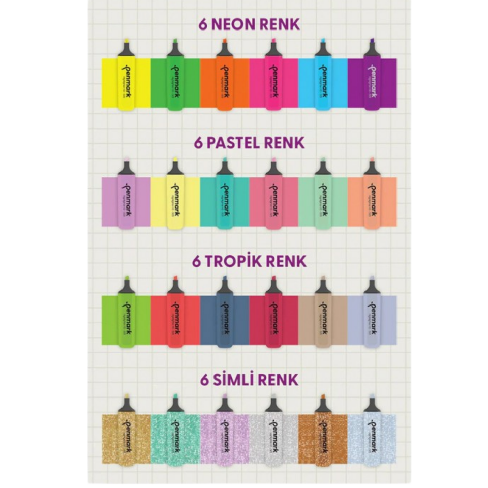 Penmark HS-505-24S Fosforlu Kalem 24 Lü Süper Kutu