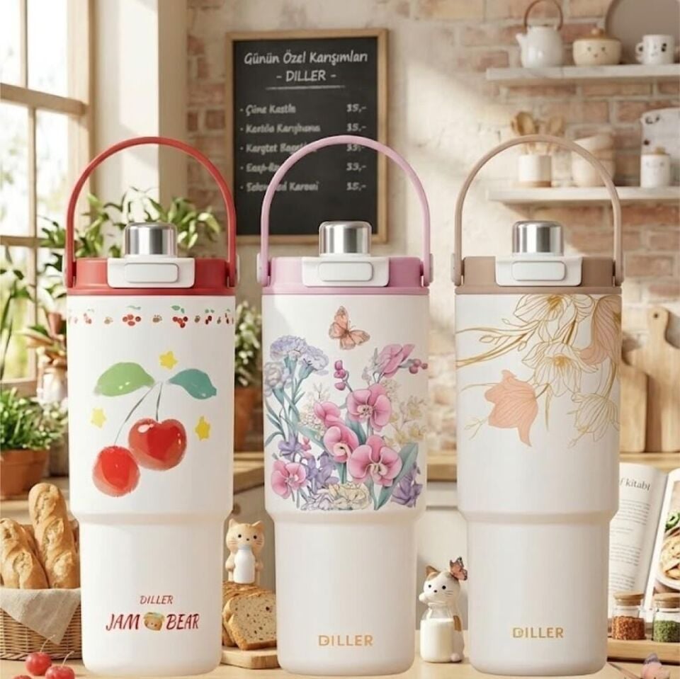 Dıller Paslanmaz Çelik Desenli Termos 900ml D9505-03