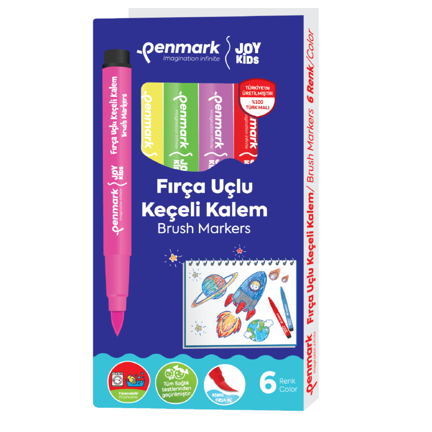 Süper Yıkanabilir Fırça Uçlu Keçeli 6'lı