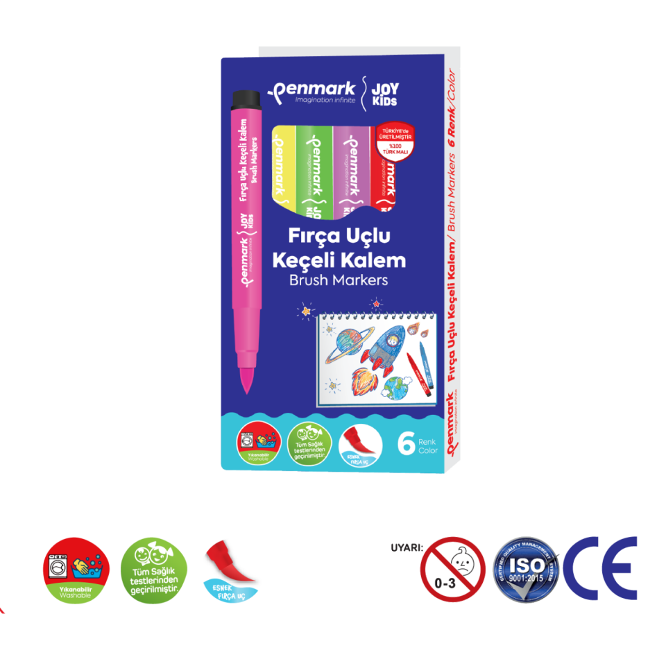 Süper Yıkanabilir Fırça Uçlu Keçeli 6'lı