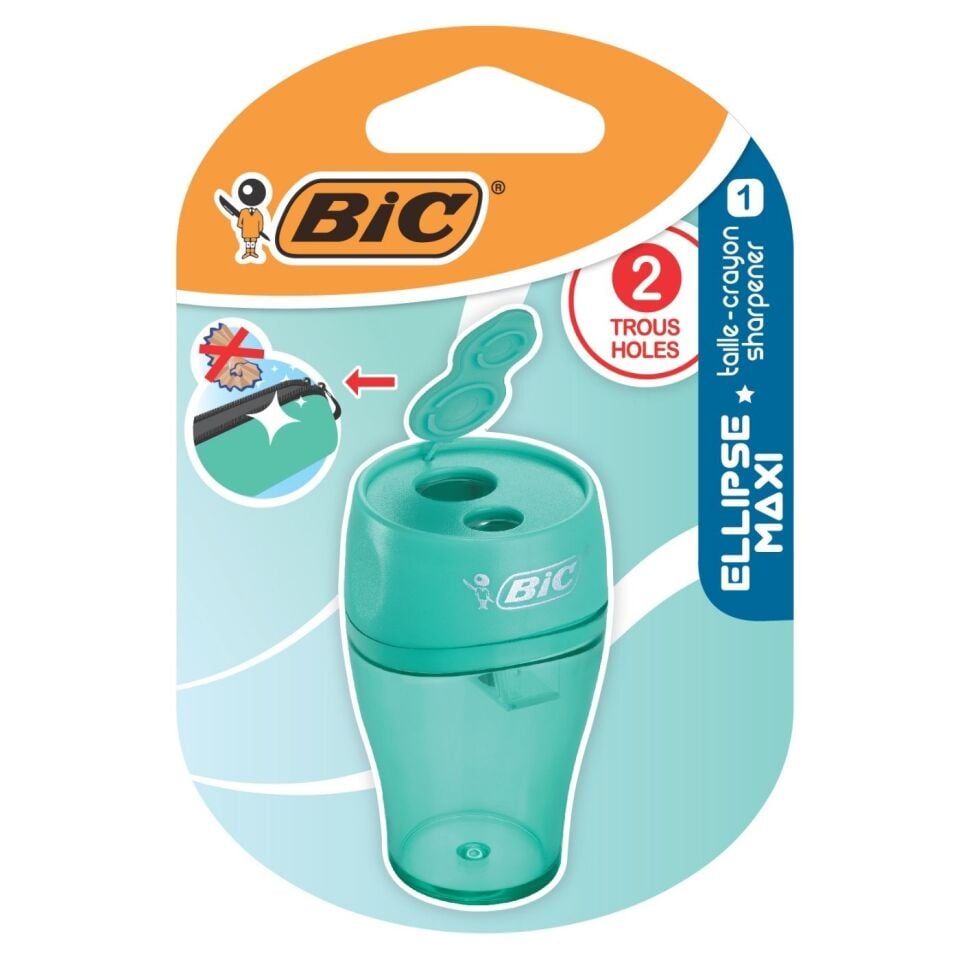 BIC Maxi Ellıpse Kapaklı İkili Kalemtıraş 1'li Blister Asorti (Mavi/Krmz/Yeşil)