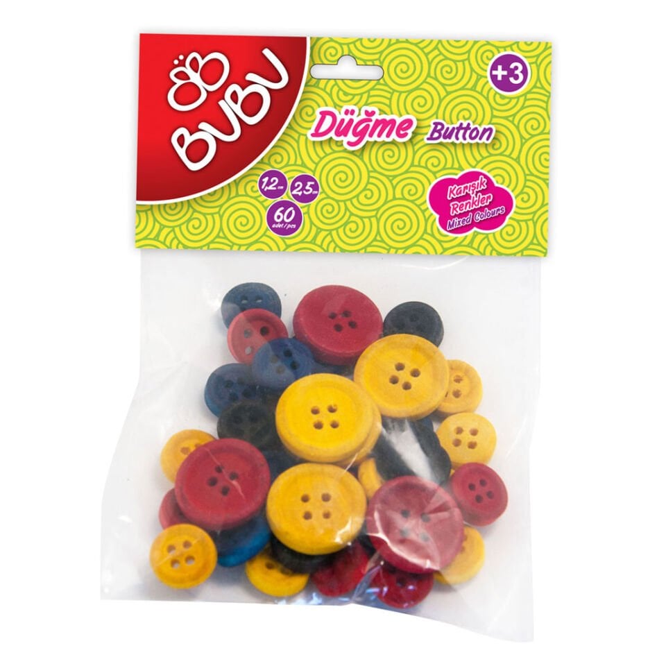 Bu­Bu Hs0007 1.2Cm ­2.5Cm Renkli  Düğme  40'lı Paket