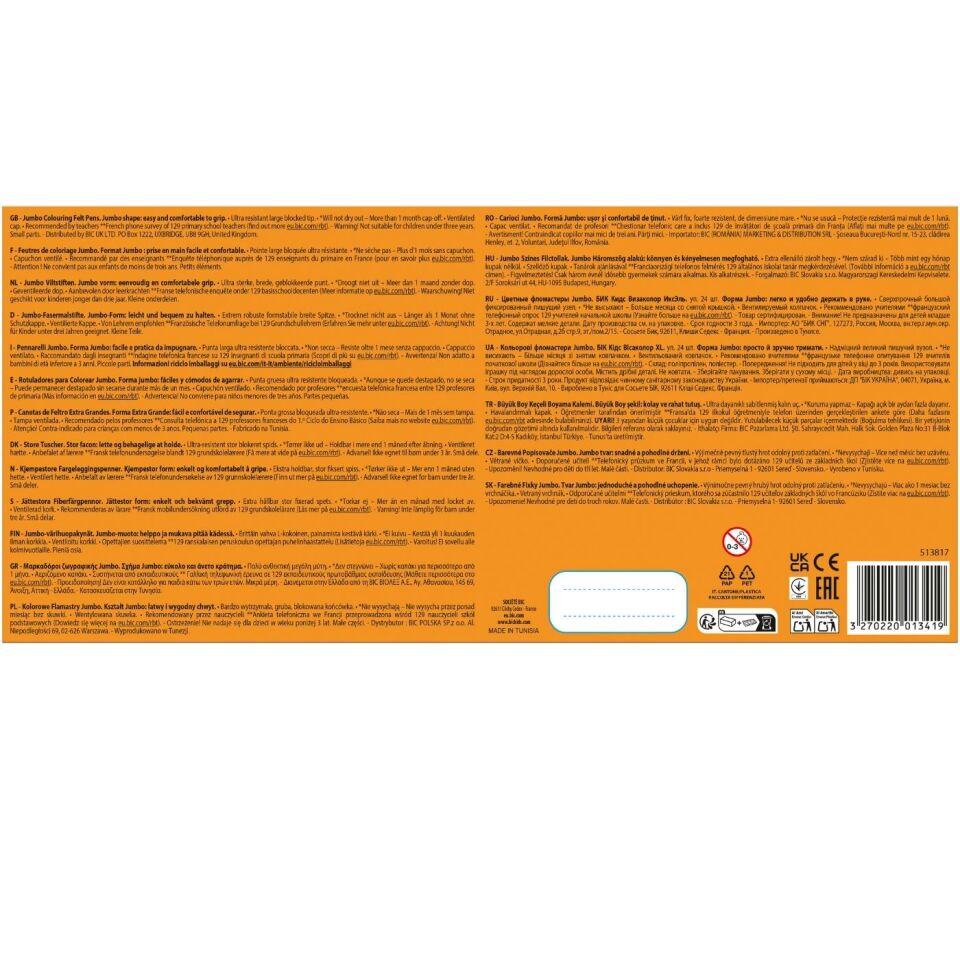 BIC Eco Vısa Yıkanabilir Jumbo Keçeli Boya Kalemi 24 Renk 8290053