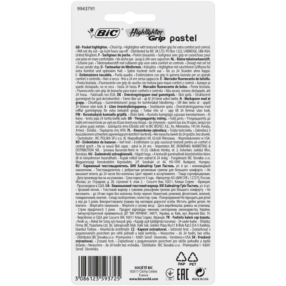 BIC Marking Highlighter Grip Pastel 6'lı Blister