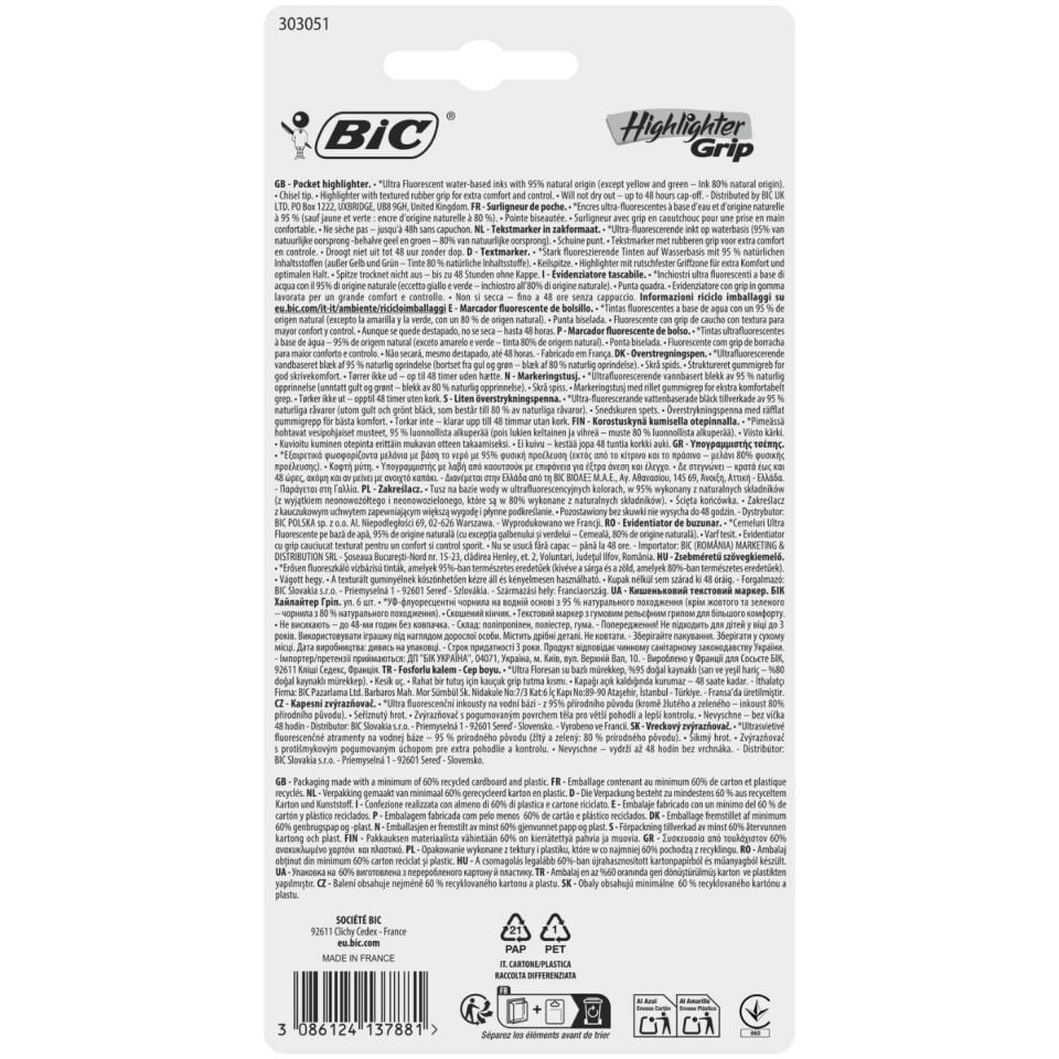 BIC Marking Highlighter Grip Pastel 6'lı Blister 302796
