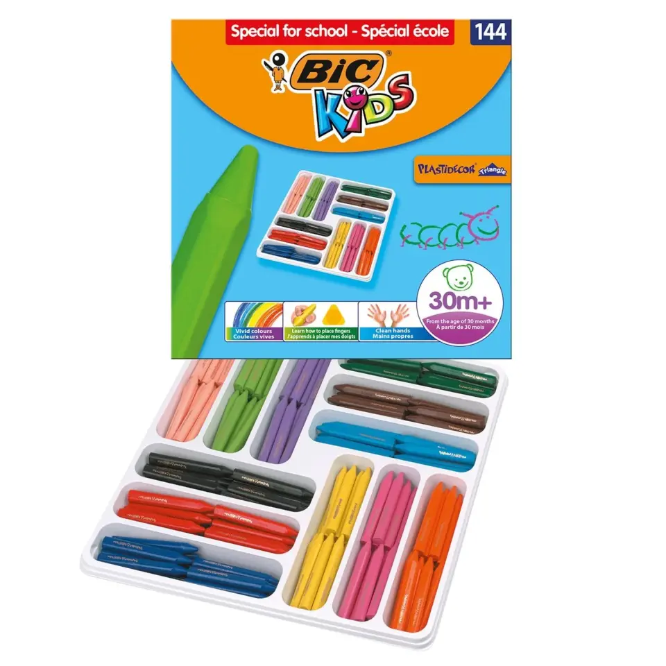 BIC Elleri Kirletmeyen Üçgen Pastel Boya Sınıf Paketi 144'lü Kutu