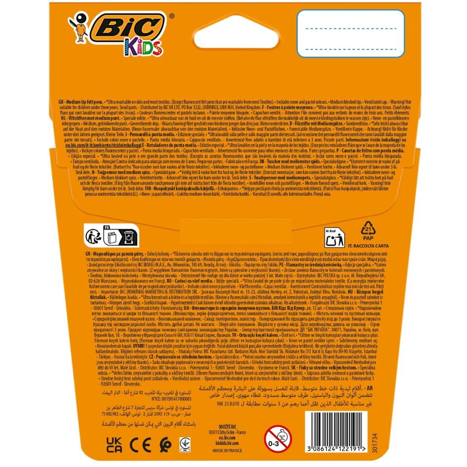 BIC Cosmo Keçeli Boya Kalemi 12 Renk (6 Standart + 3 Pastel + 3 Neon) 301696