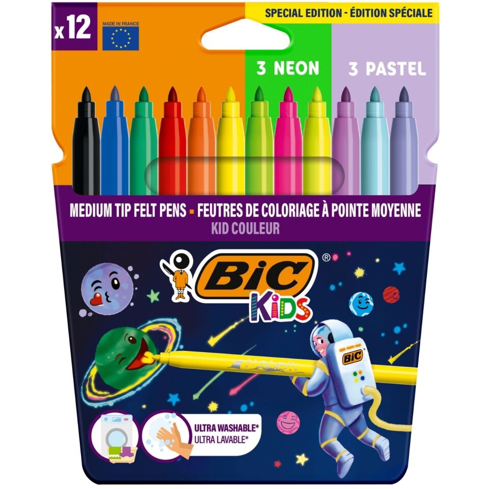 BIC Cosmo Keçeli Boya Kalemi 12 Renk (6 Standart + 3 Pastel + 3 Neon) 301696
