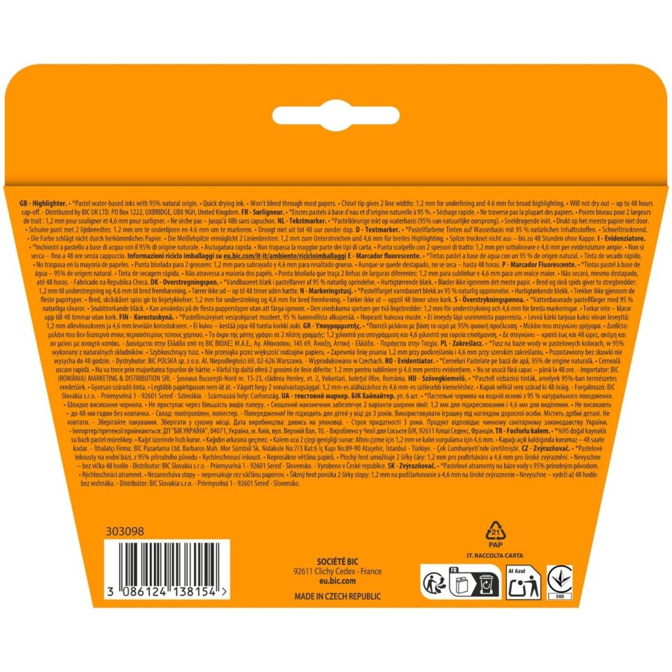 BIC Marking Flat Highlighter  6'lı Kutu Pastel