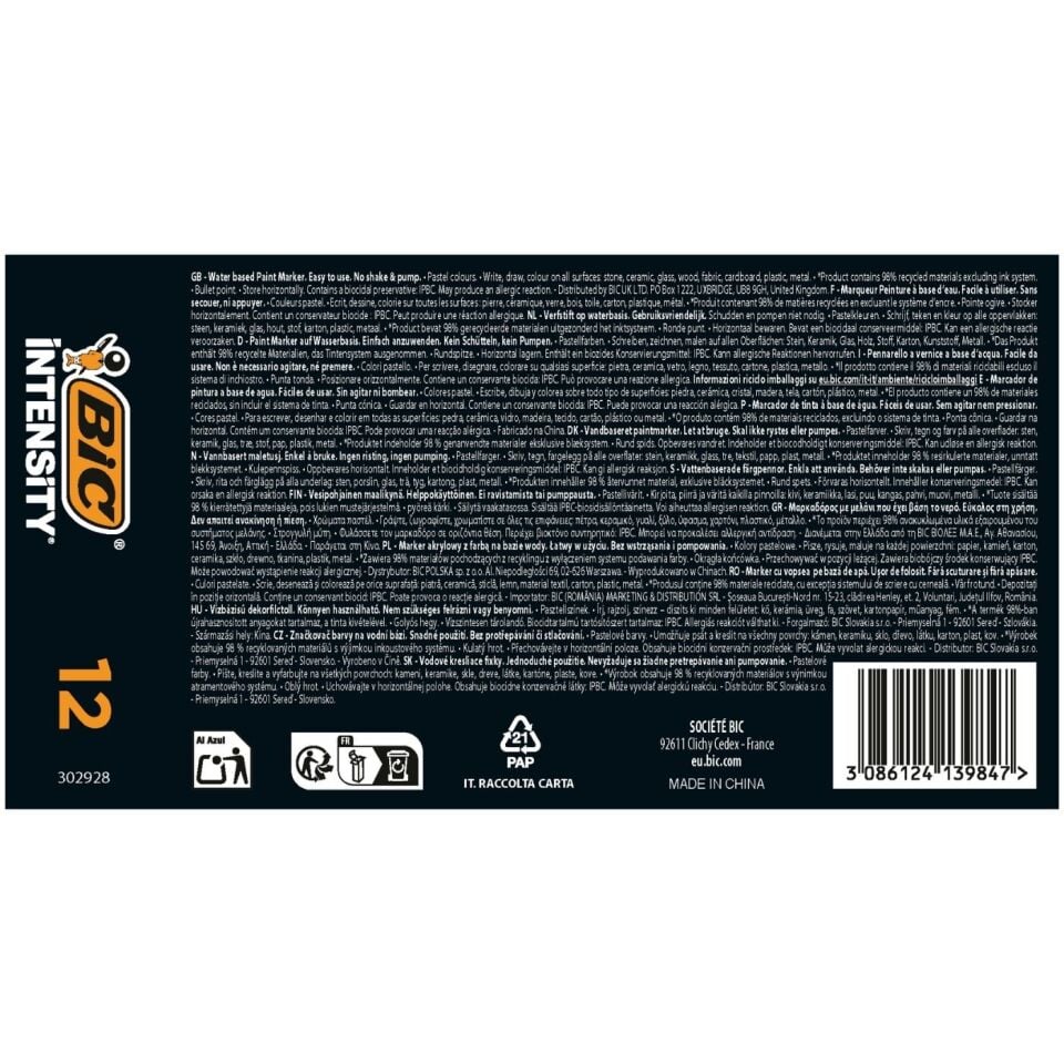 BIC Intensity Paint Marker 12'li Karışık Pastel