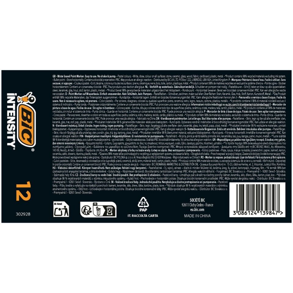 BIC Intensity Paint Marker 12'li Karışık Pastel 302928