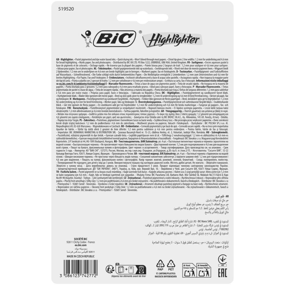 BIC Marking Flat Highlighter 4'lü Blister Pastel