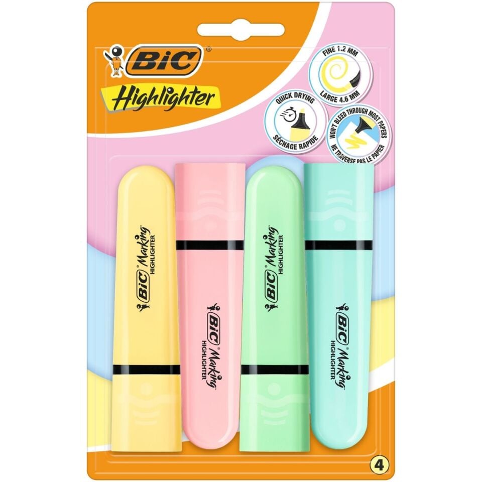 BIC Marking Flat Highlighter 4'lü Blister Pastel