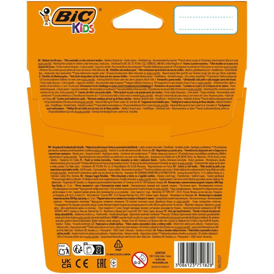 BIC Kıd Couleur Keçeli Boya Kalemi Pastel 12 Renk 520084