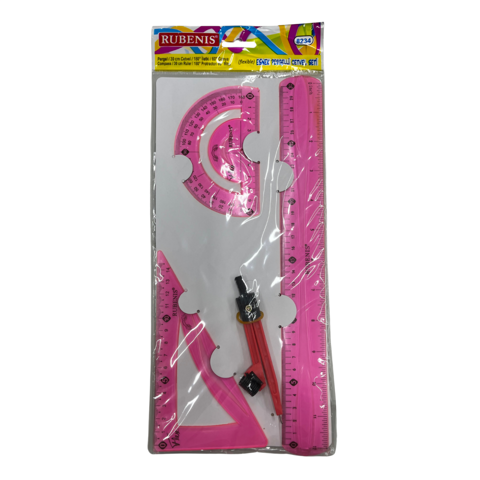 Rubenis 8234 Esnek Flexi Çizim Seti Pergelli Pembe