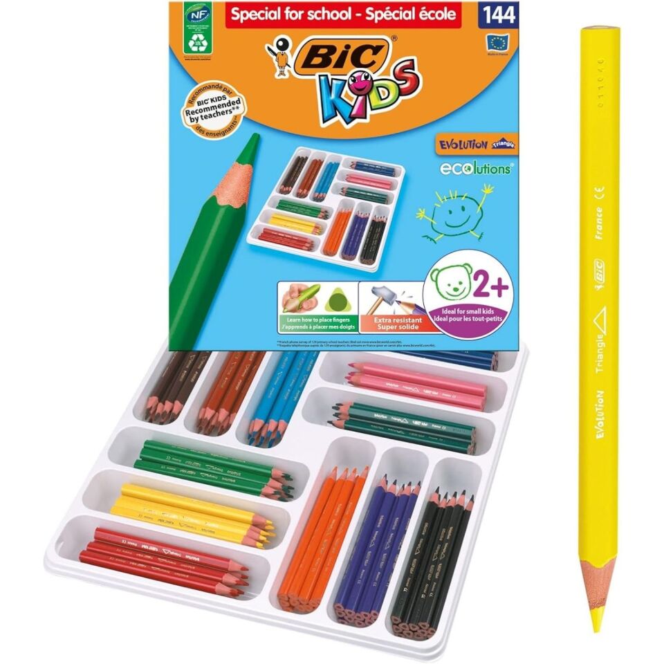 BIC Evolutıon Üçgen Jumbo Kuruboya Kalemi Sınıf Paketi 144'lü Kutu