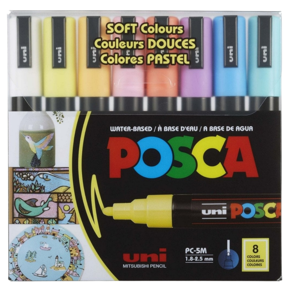 Uni Pc-5M/8C Sc Posca Su Bazlı Poster Markörü Soft Renk 1.8-2.5mm 8'li Set