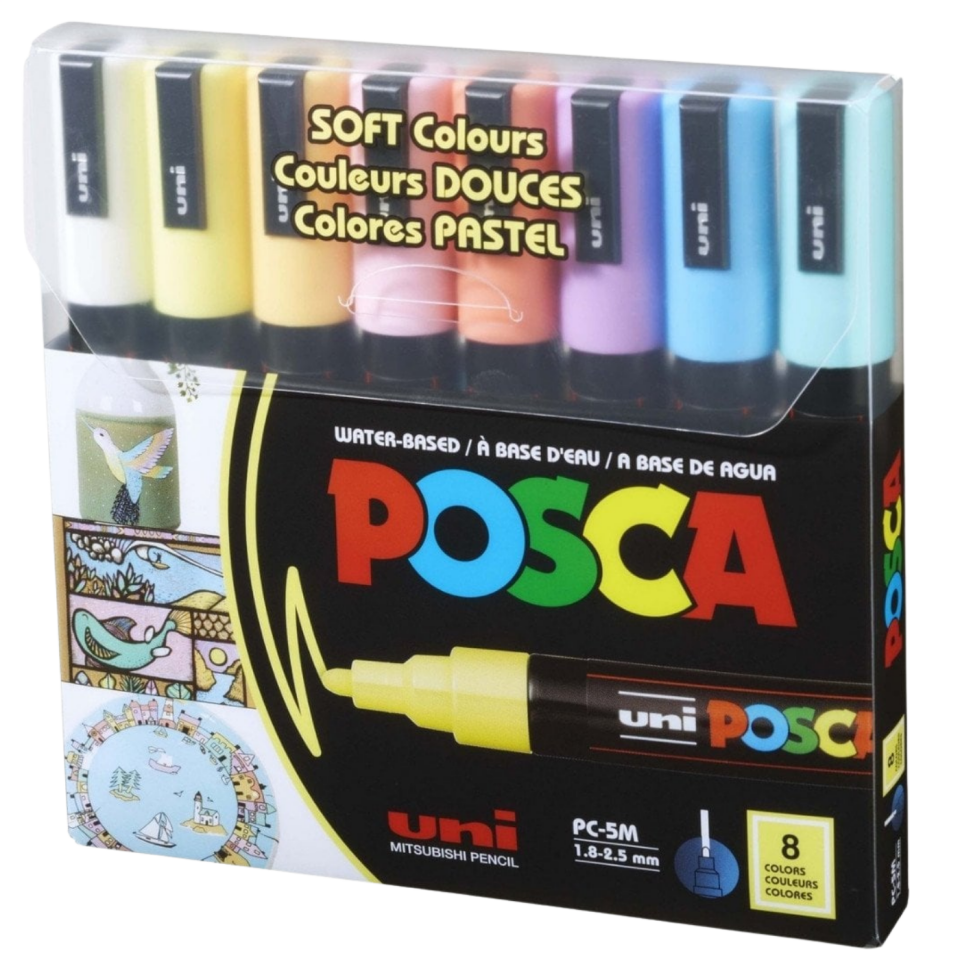 Uni Pc-5M/8C Sc Posca Su Bazlı Poster Markörü Soft Renk 1.8-2.5mm 8'li Set