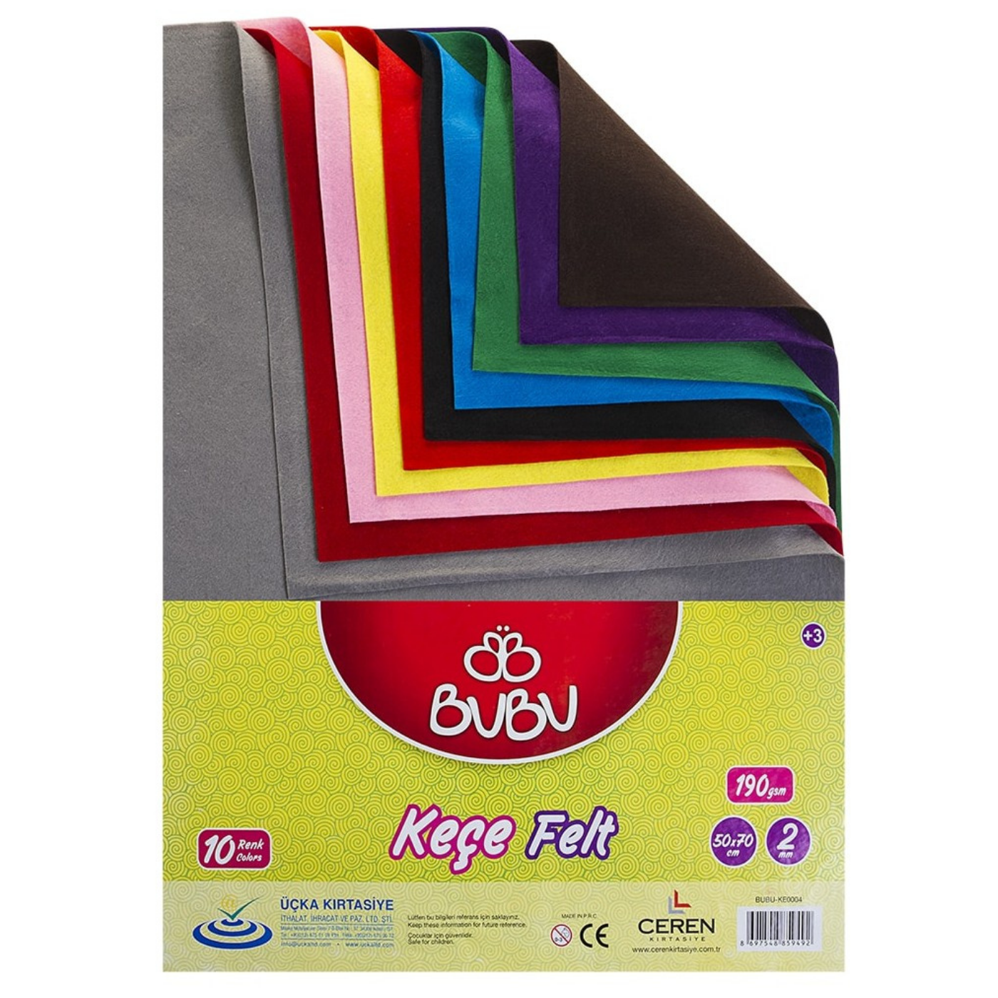 Bubu 50x70 Keçe 10 Renkli 190 gsm BUBU-KE0004