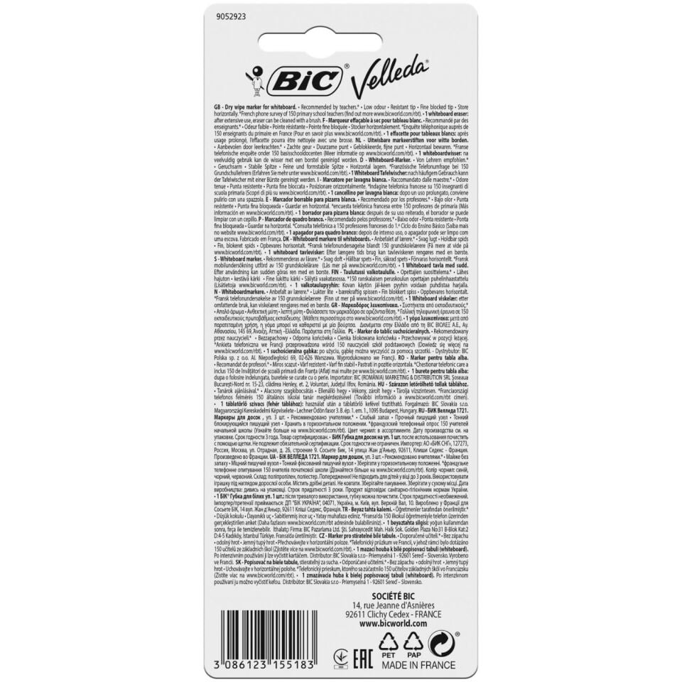 BIC Velleda 1721 Çocuk Tahta Kalemi  4'lü Blister (3 Kalem+Silgi)