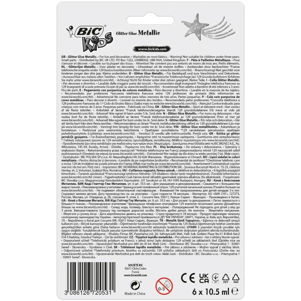 BIC Metalik Simli Yapıştırıcı 6'lı Blister