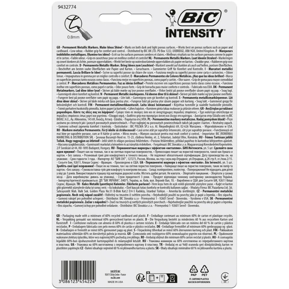 BIC Intensıty Permanent Markör 5'li Blister Metalik Renkler