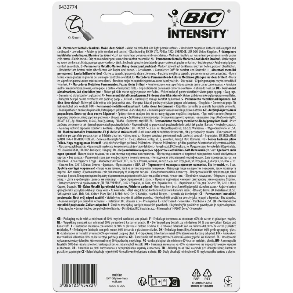 BIC Intensıty Permanent Markör 5'li Blister Metalik Renkler 946042