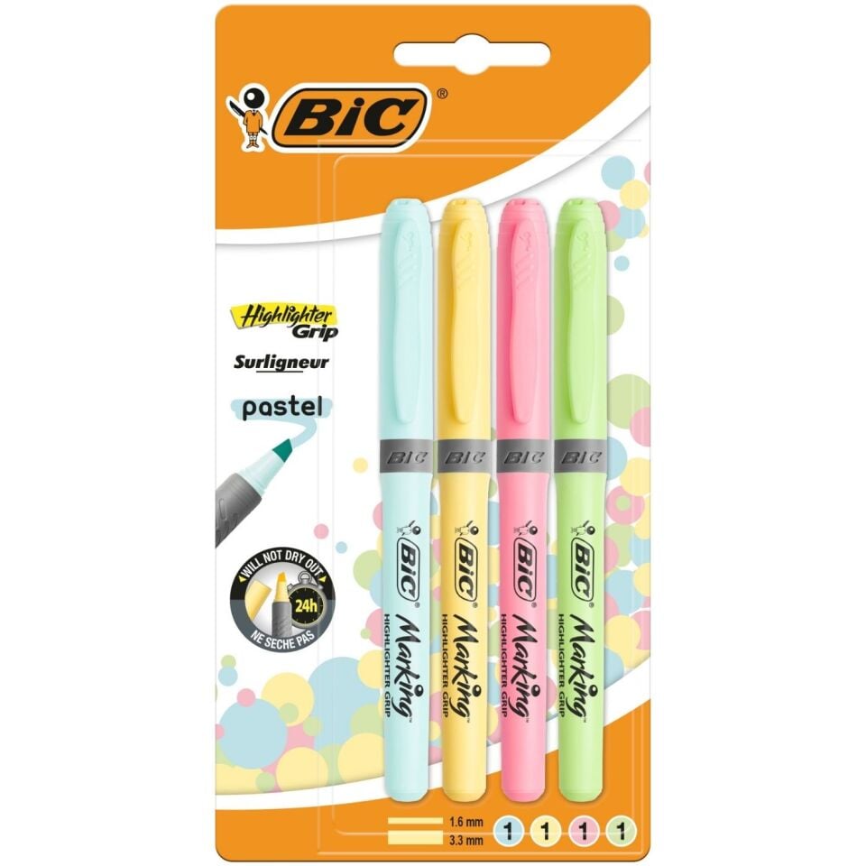BIC Marking Hıghlıghter Grıp Pastel Renkler 4'lü Blister