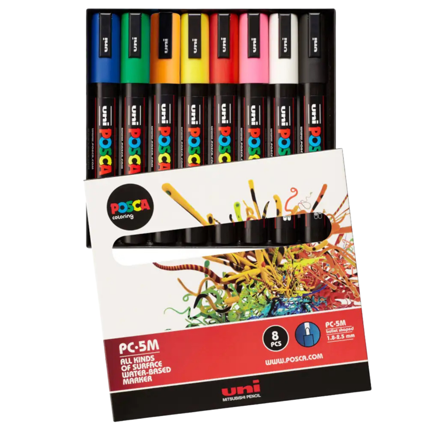 Uni  Pc­5M/8C Posca Su Bazlı Poster Markörü Ana Renk  1.8­ 2.5mm 8Li Set