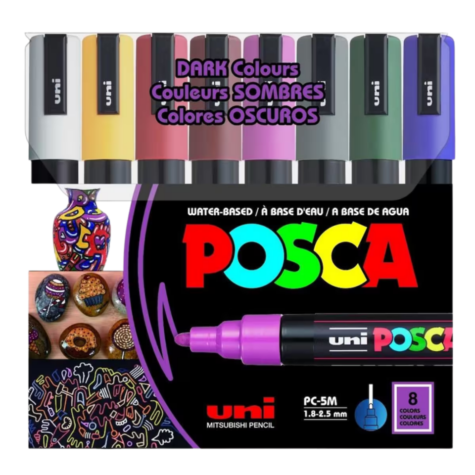 Uni  Pc­5M/8C Posca Su Bazlı Poster Markörü Ana Renk  1.8­ 2.5mm 8'li Set