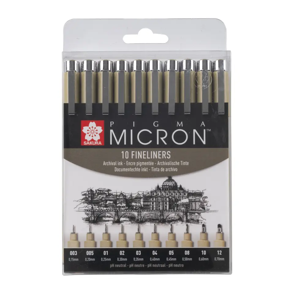 Sakura Pigma Micron İnce Uçlu Kalem Seti 10 Farklı Boyutta Siyah