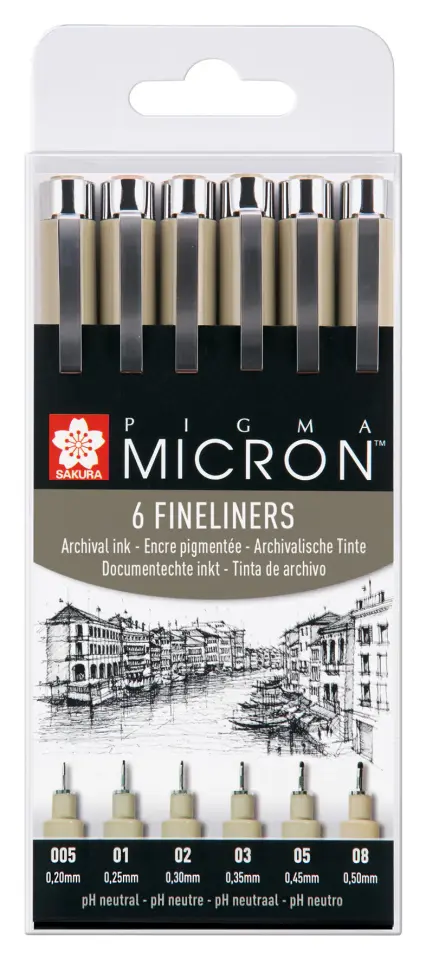 Sakura Pigma Micron İnce Uçlu Kalem Seti 6 Farklı Boyutta Siyah