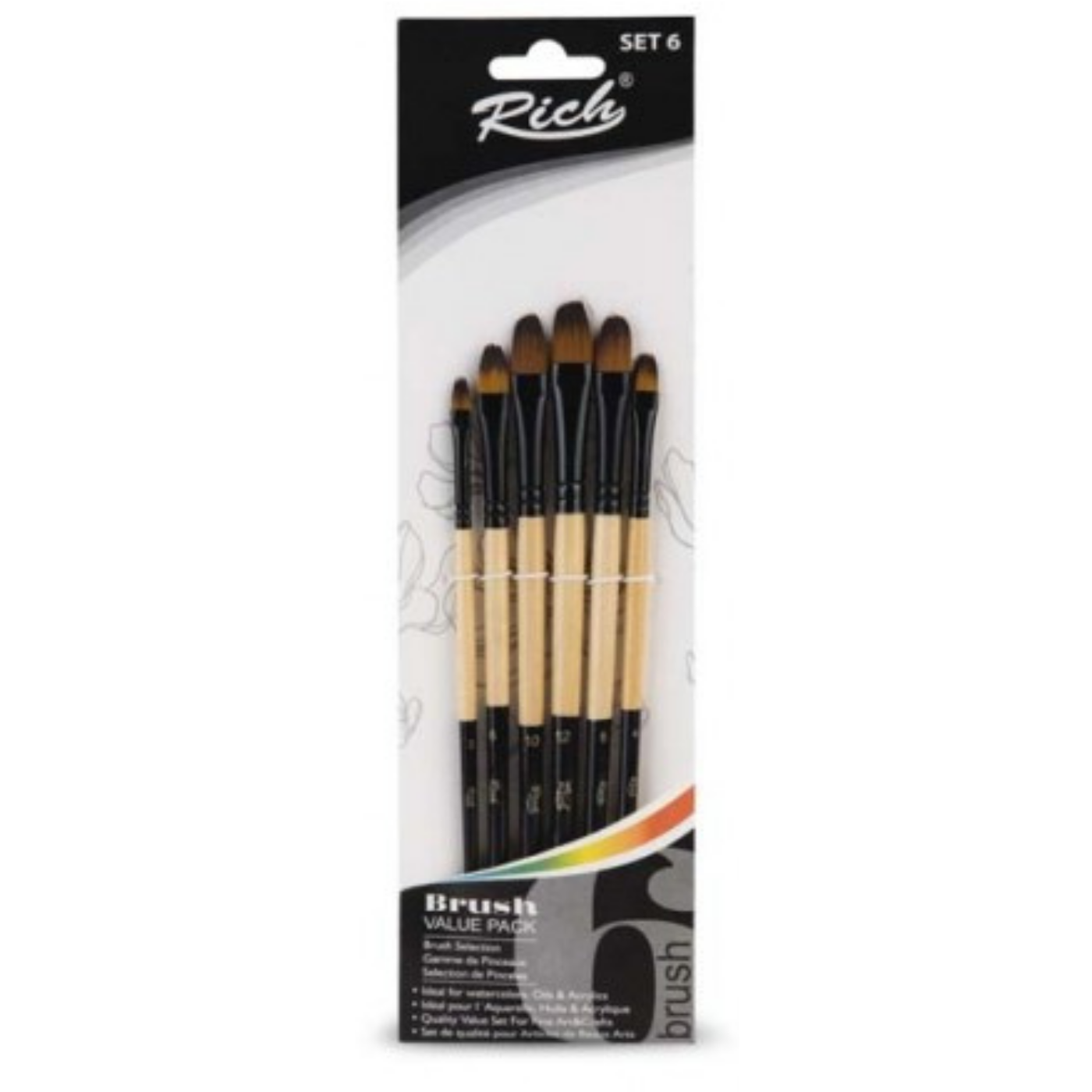 Rich 1054 Akrilikk Boya Fırçası Kedi Dili 6'lı Set