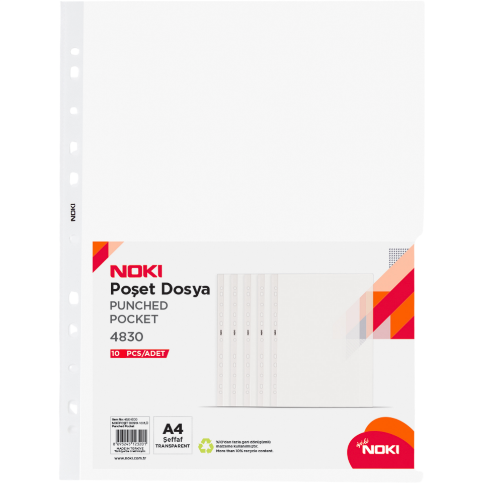 Nokİ 4830-ECO Delikli Poşet Dosya A4 10'lu