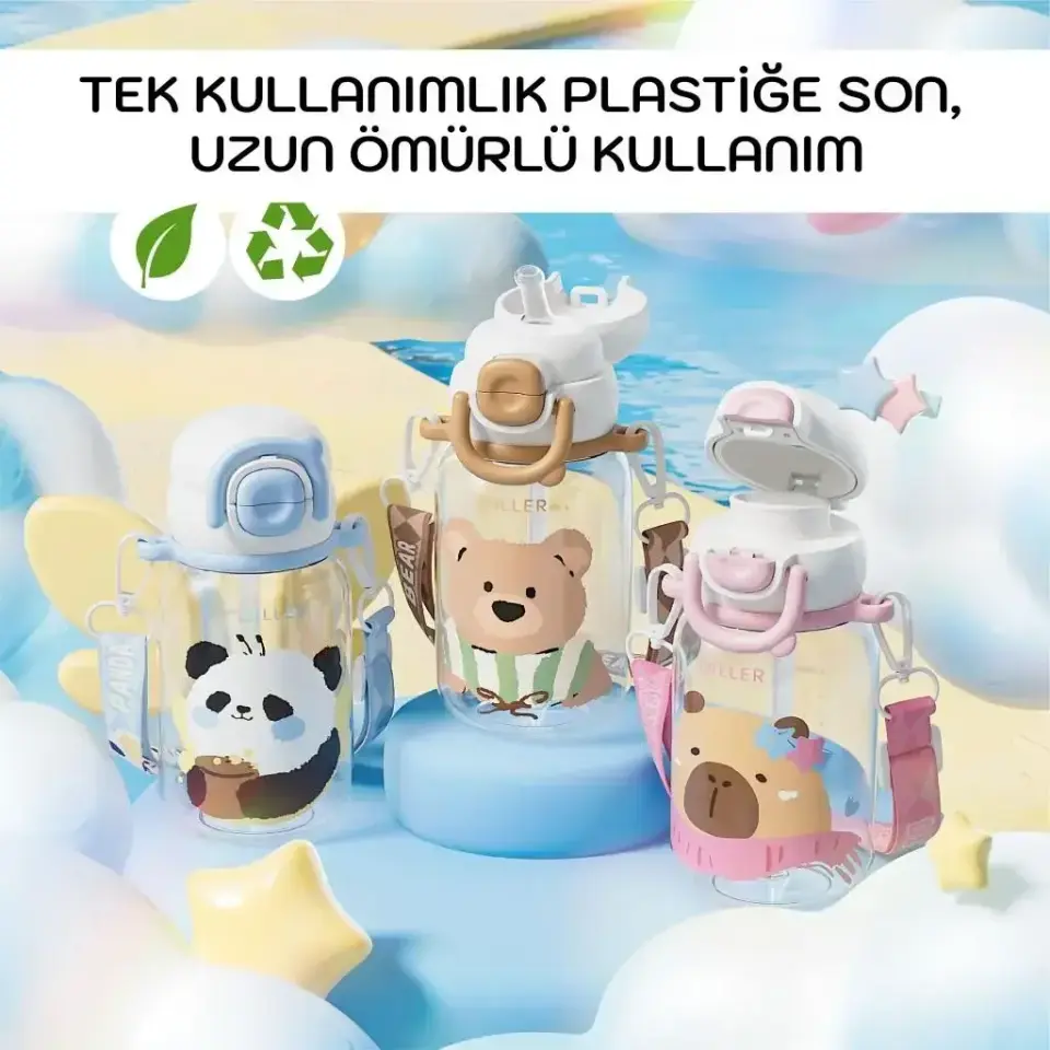 DILLER Sevimli Hayvan Figürlü Trıtan Su Matarası 650ml Mavi